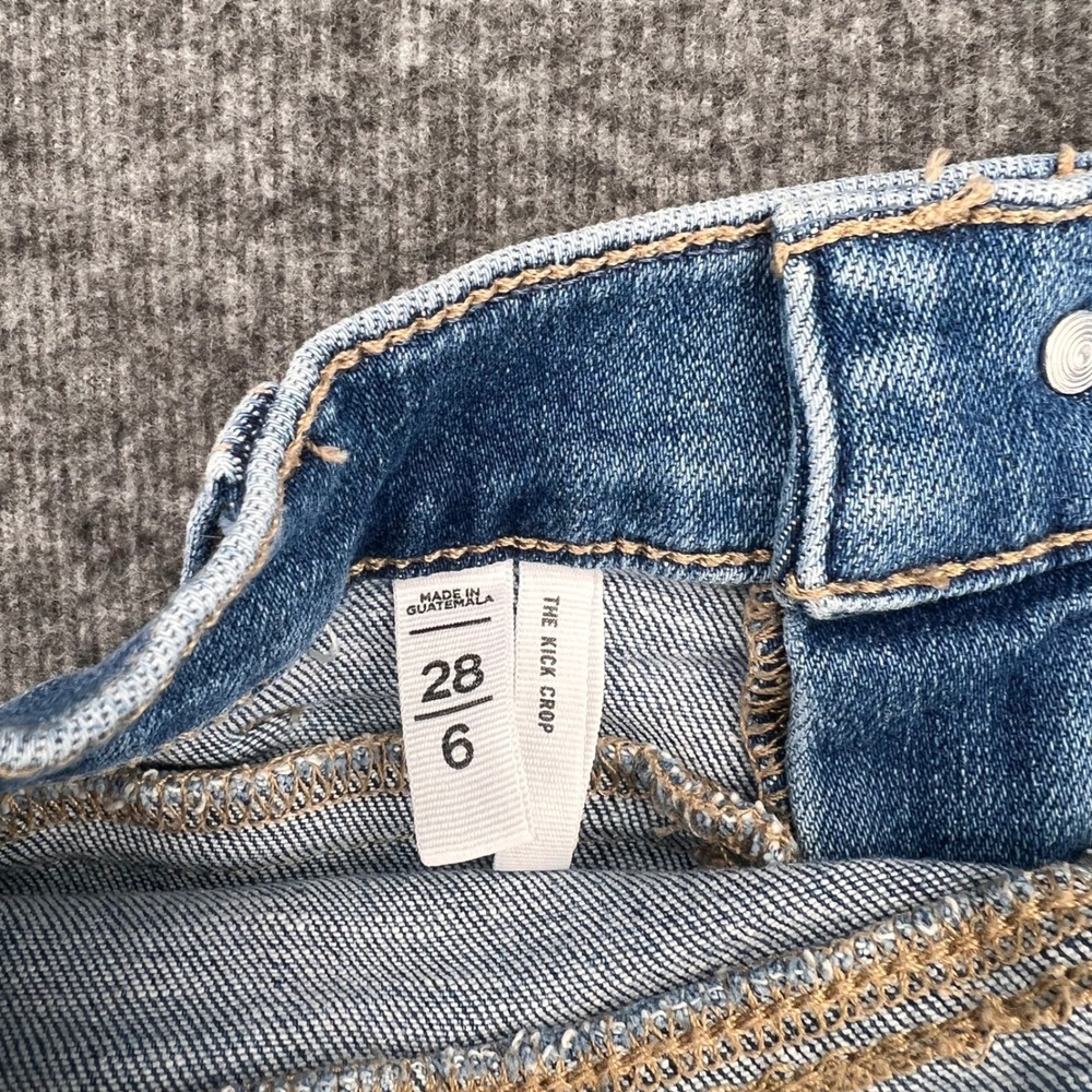 Loft The Kick Crop Jeans Womens 28/6 Medium Wash Blue Patch Pocket High Rise - Picture 9 of 14